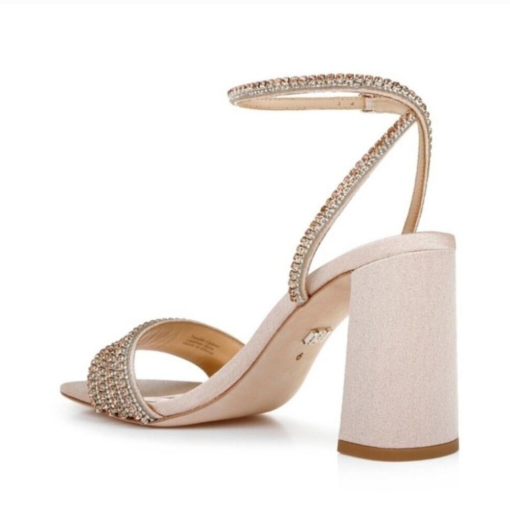 New! Badgley Mishka Becca Strappy Block Heel‎ Rhinestone Bridal Prom Size 6.5 - Picture 3 of 6